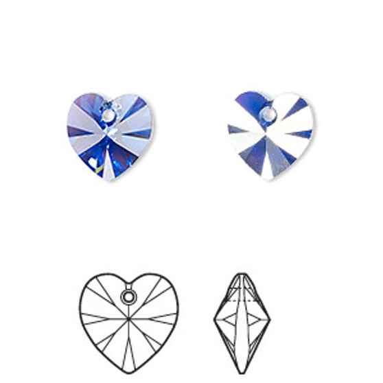 Drop, Crystal Passions®, sapphire AB, 10mm heart pendant (6228). Sold per pkg of 4.