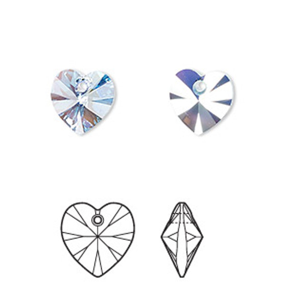 Drop, Crystal Passions®, aquamarine AB, 10mm heart pendant (6228). Sold per pkg of 4.