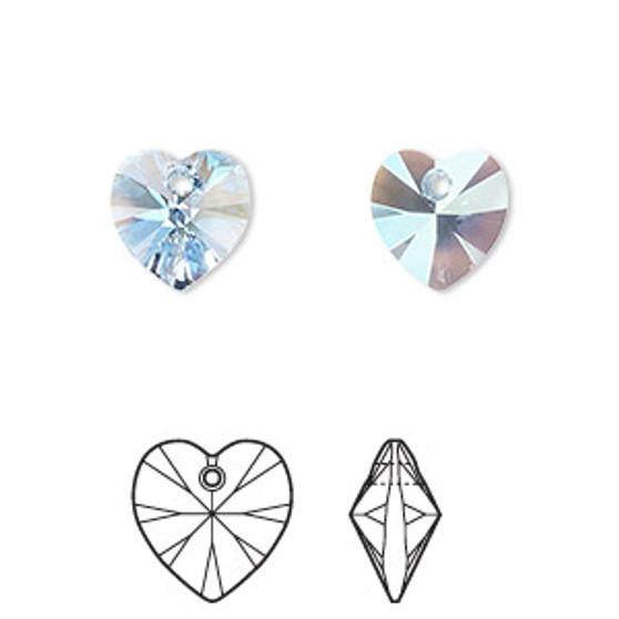 Drop, Crystal Passions®, aquamarine shimmer, 10mm heart pendant (6228). Sold per pkg of 4.