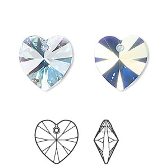 Drop, Crystal Passions®, aquamarine AB, 14mm heart pendant (6228). Sold per pkg of 2.