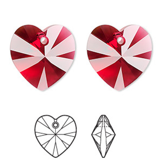 Drop, Crystal Passions®, scarlet, 18mm heart (6228). Sold per pkg of 2.