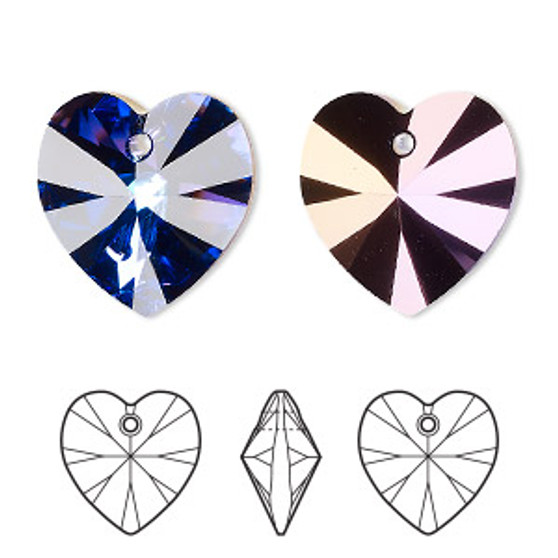 Drop, Crystal Passions®, crystal heliotrope, 18mm heart pendant (6228). Sold per pkg of 2.