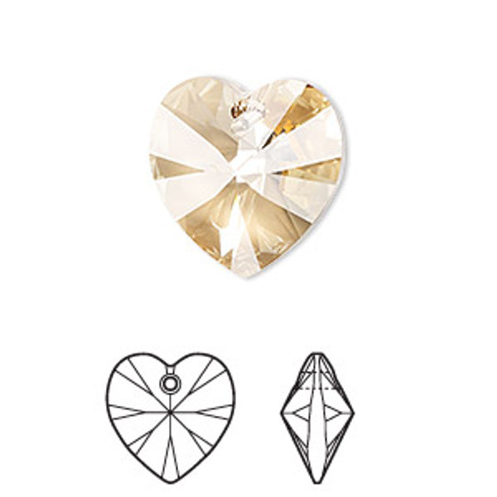 Drop, Crystal Passions®, crystal golden shadow, 18mm heart pendant (6228). Sold per pkg of 2.