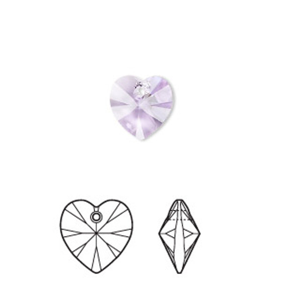Drop, Crystal Passions®, violet, 10mm heart pendant (6228). Sold per pkg of 24.