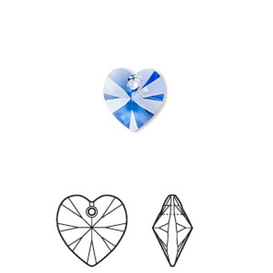 Drop, Crystal Passions®, sapphire, 10mm heart pendant (6228). Sold per pkg of 24.