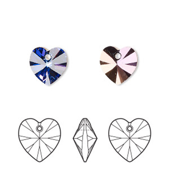 Drop, Crystal Passions®, crystal heliotrope, 10mm heart pendant (6228). Sold per pkg of 24.