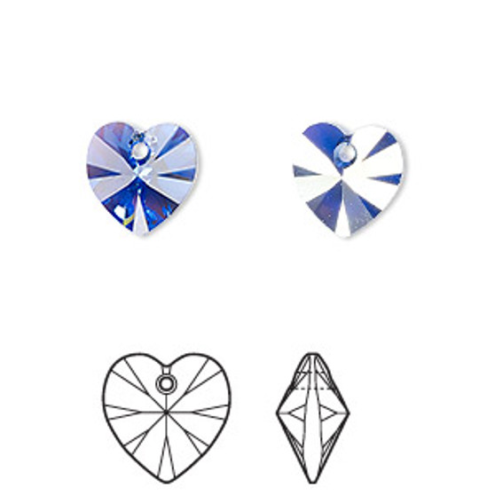 Drop, Crystal Passions®, sapphire AB, 10mm heart pendant (6228). Sold per pkg of 24.