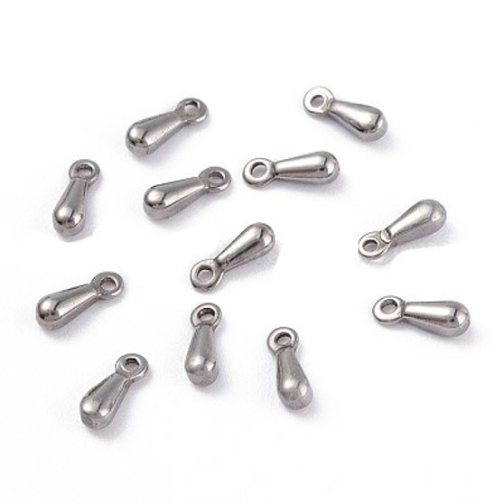 10pack -  End Piece 304 Stainless Steel Teardrop Charms Pendants, 7.5x2.5x2.3mm, Hole: 1mm