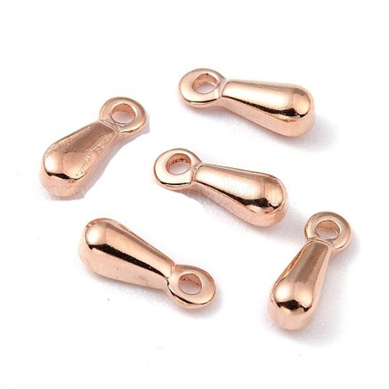 100 pack -  Ion Plating(IP) 304 Stainless Steel Charms, Chain Extender Drop, Teardrop, Rose Gold, 7.5x2.5x2.3mm, Hole: 1mm