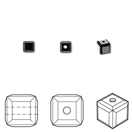 Bead, Crystal Passions®, jet, 4mm faceted cube (5601). Sold per pkg of 12.