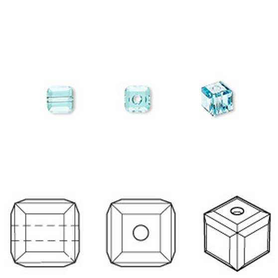 Bead, Crystal Passions®, light turquoise, 4x4mm faceted cube (5601). Sold per pkg of 12.