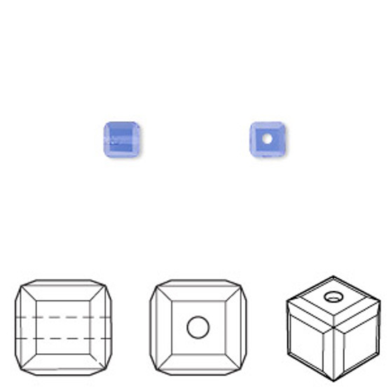 Bead, Crystal Passions®, sapphire, 4mm faceted cube (5601). Sold per pkg of 12.