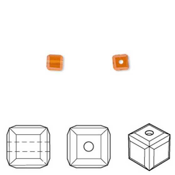 Bead, Crystal Passions®, topaz, 4mm faceted cube (5601). Sold per pkg of 12.