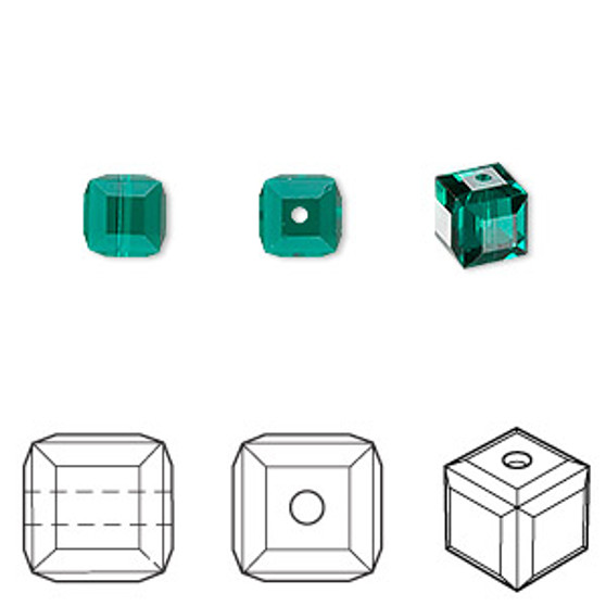 Bead, Crystal Passions®, emerald, 6mm faceted cube (5601). Sold per pkg of 6.