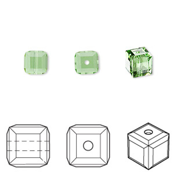 Bead, Crystal Passions®, peridot, 6mm faceted cube (5601). Sold per pkg of 6.