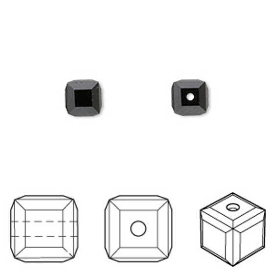 Bead, Crystal Passions®, jet, 6mm faceted cube (5601). Sold per pkg of 6.