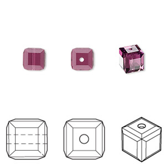 Bead, Crystal Passions®, amethyst, 6mm faceted cube (5601). Sold per pkg of 6.