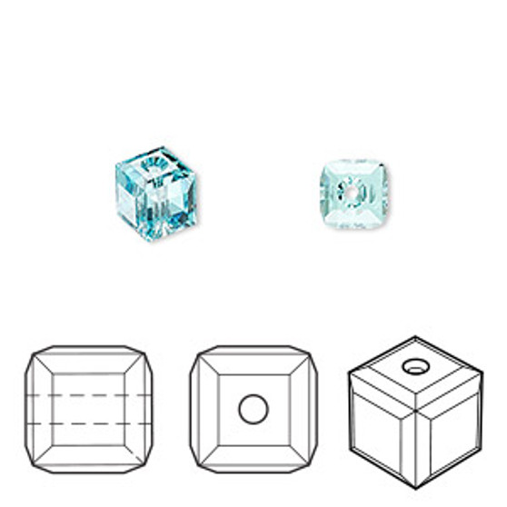 Bead, Crystal Passions®, light turquoise, 6mm faceted cube (5601). Sold per pkg of 6.