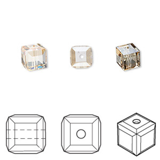 Bead, Crystal Passions®, crystal golden shadow, 6mm faceted cube (5601). Sold per pkg of 6.