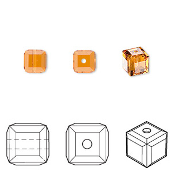 Bead, Crystal Passions®, topaz, 6mm faceted cube (5601). Sold per pkg of 6.