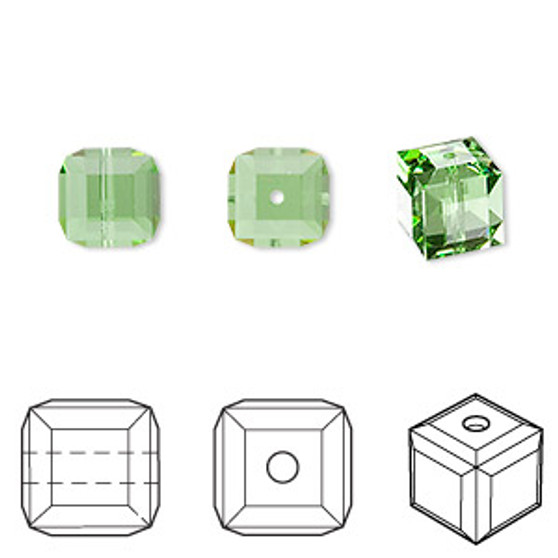 Bead, Crystal Passions®, peridot, 8mm faceted cube (5601). Sold per pkg of 6.