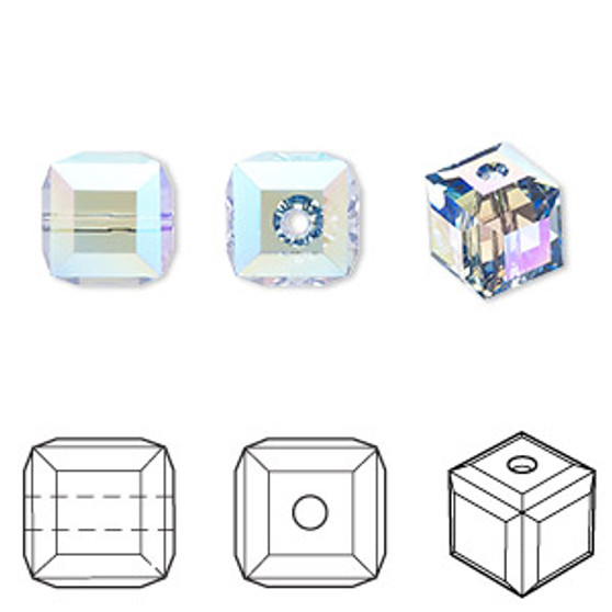 Bead, Crystal Passions®, light sapphire shimmer, 8mm faceted cube (5601). Sold per pkg of 6.