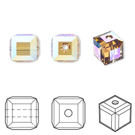 Bead, Crystal Passions®, light Colorado topaz shimmer, 8mm faceted cube (5601). Sold per pkg of 6.