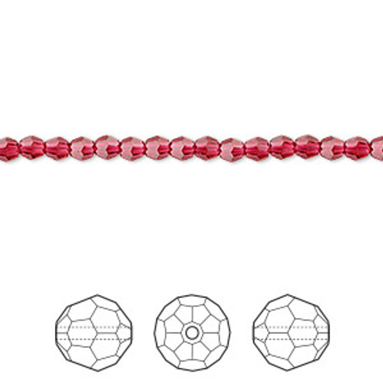 Bead, Crystal Passions®, scarlet, 3mm faceted round (5000). Sold per pkg of 12.