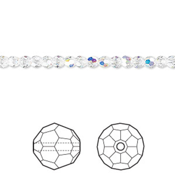 Bead, Crystal Passions®, crystal AB, 3mm faceted round (5000). Sold per pkg of 12.