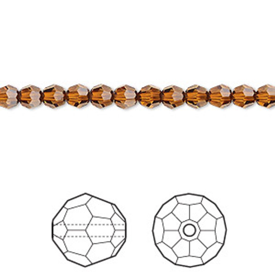 Bead, Crystal Passions®, light amber, 4mm faceted round (5000). Sold per pkg of 12.