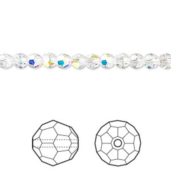 Bead, Crystal Passions®, crystal AB, 4mm faceted round (5000). Sold per pkg of 12.