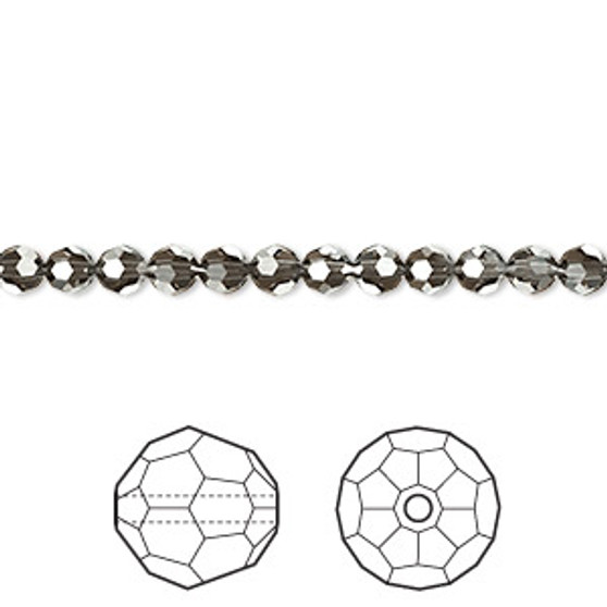 Bead, Crystal Passions®, crystal silver night, 4mm faceted round (5000). Sold per pkg of 12.