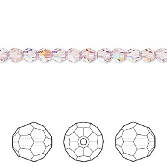 Bead, Crystal Passions®, light amethyst shimmer, 4mm faceted round (5000). Sold per pkg of 12.