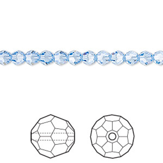 Bead, Crystal Passions®, light sapphire, 4mm faceted round (5000). Sold per pkg of 12.