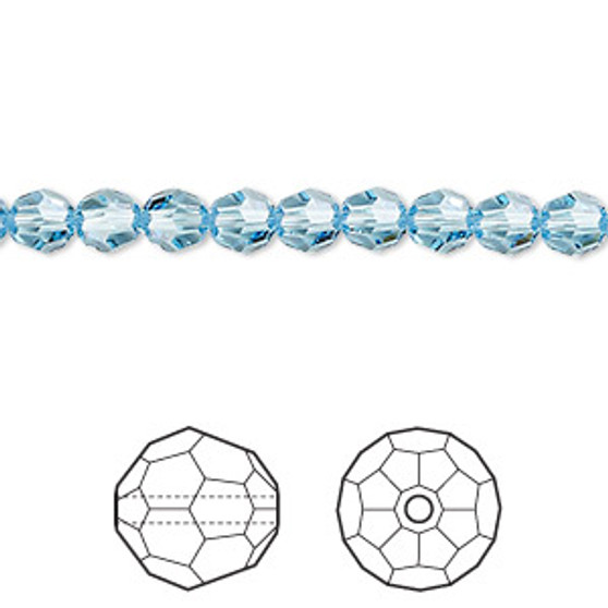 Bead, Crystal Passions®, aquamarine, 5mm faceted round (5000). Sold per pkg of 12.