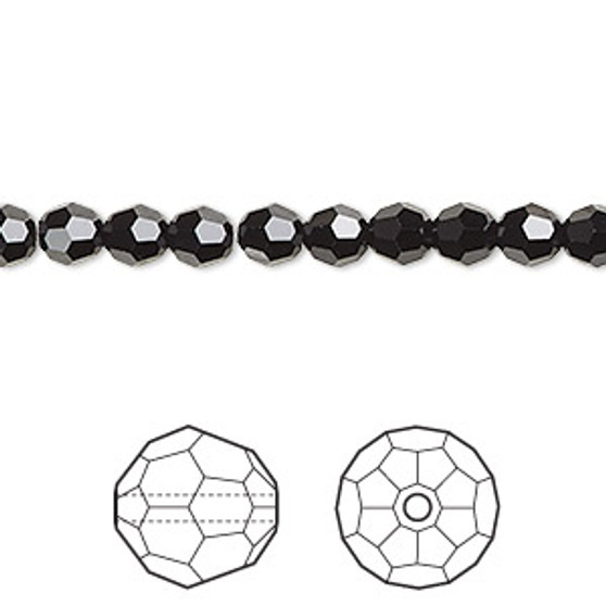Bead, Crystal Passions®, jet, 5mm faceted round (5000). Sold per pkg of 12.