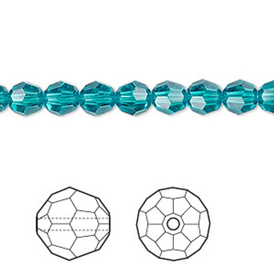 Bead, Crystal Passions®, blue zircon, 6mm faceted round (5000). Sold per pkg of 12.