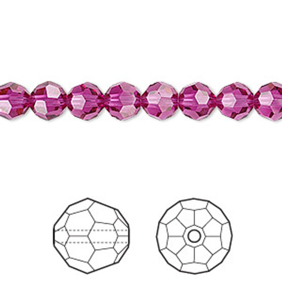 Bead, Crystal Passions®, fuchsia, 6mm faceted round (5000). Sold per pkg of 12.