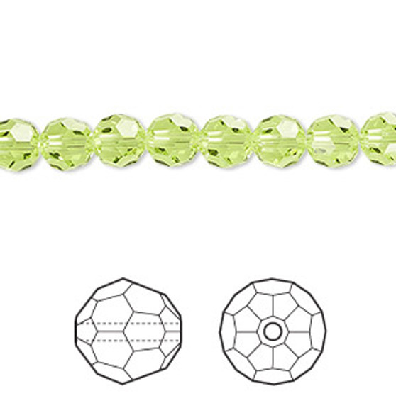 Bead, Crystal Passions®, citrus green, 6mm faceted round (5000). Sold per pkg of 12.