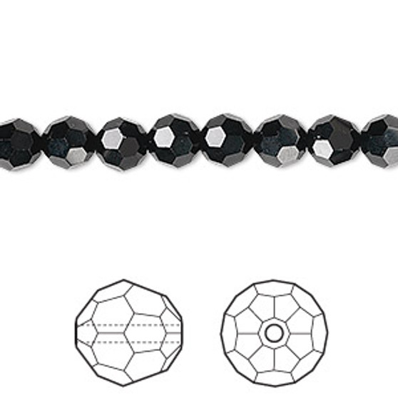 Bead, Crystal Passions®, jet, 6mm faceted round (5000). Sold per pkg of 12.