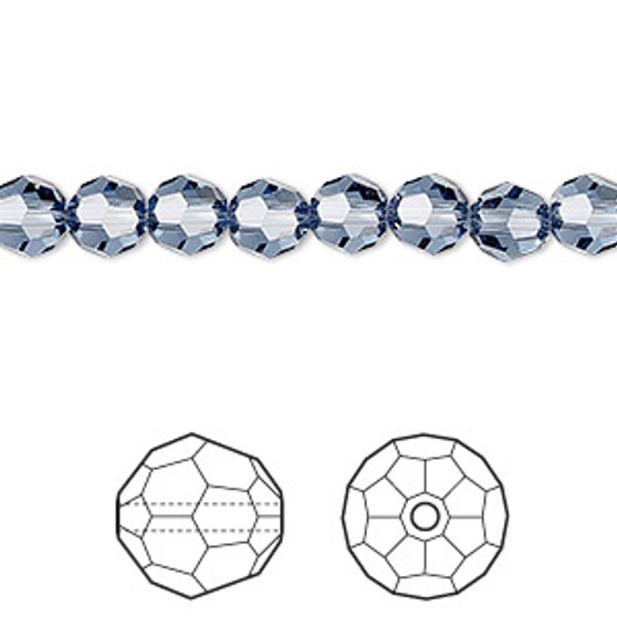 Bead, Crystal Passions®, denim blue, 6mm faceted round (5000). Sold per pkg of 12.