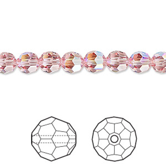 Bead, Crystal Passions®, light rose shimmer, 6mm faceted round (5000). Sold per pkg of 12.