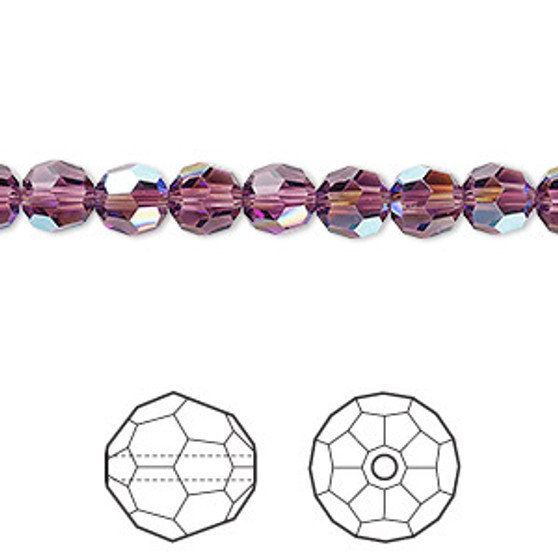Bead, Crystal Passions®, amethyst shimmer, 6mm faceted round (5000). Sold per pkg of 12.