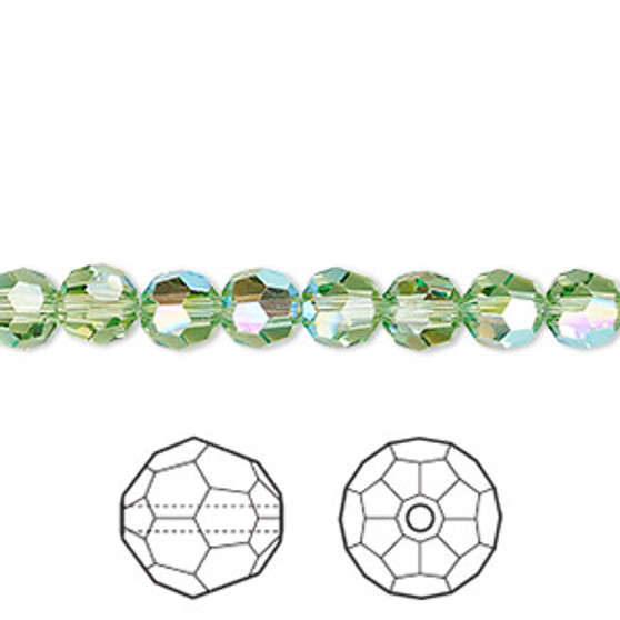 Bead, Crystal Passions®, peridot shimmer, 6mm faceted round (5000). Sold per pkg of 12.