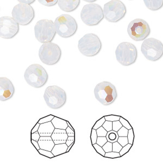 Bead, Crystal Passions®, white opal shimmer, 6mm faceted round (5000). Sold per pkg of 12.