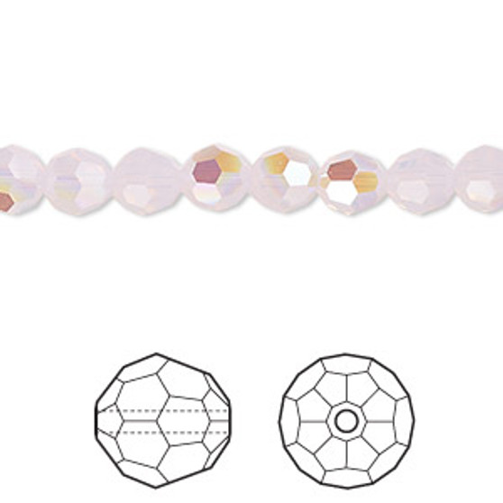 Bead, Crystal Passions®, rose water opal shimmer, 6mm faceted round (5000). Sold per pkg of 12.