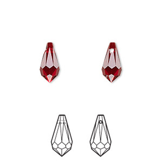 Drop, Crystal Passions®, Siam, 11x5.5mm faceted teardrop pendant (6000). Sold per pkg of 4.