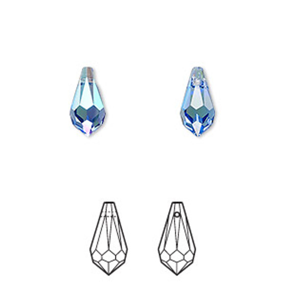 Drop, Crystal Passions®, sapphire shimmer, 11x5.5mm faceted teardrop pendant (6000). Sold per pkg of 4.