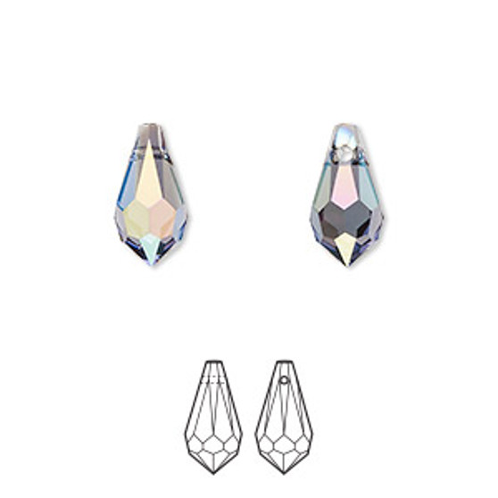 Drop, Crystal Passions®, tanzanite starlight, 11x5.5mm faceted teardrop pendant (6000). Sold per pkg of 4.