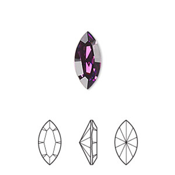 Embellishment, Crystal Passions®, amethyst, foil back, 15x7mm navette fancy stone (4228). Sold per pkg of 2.